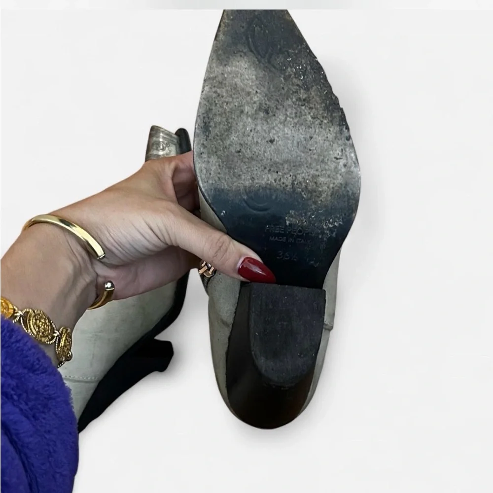 Free People ash white. Silver metal tip toe booties. 2 1/4 heel. Side zipper. - Picture 4 of 8